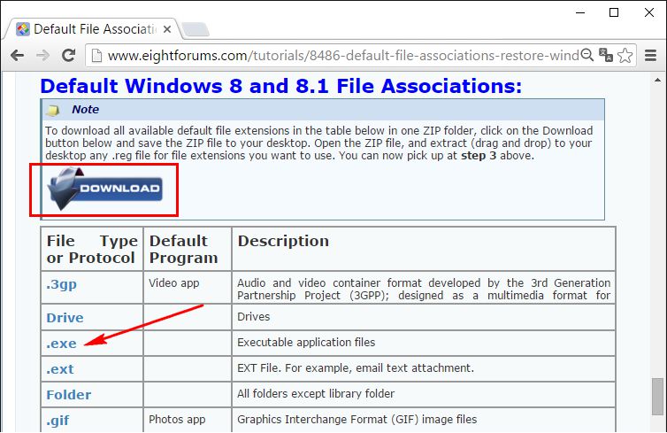 exe file association fix windows 8.1